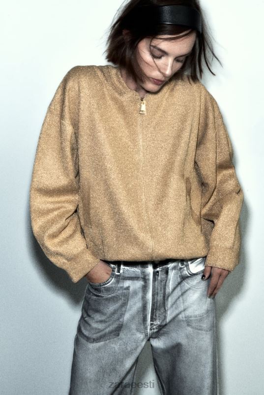 Zara koo metallniidiga bomberkardigan naised kuldne Riietus 42F0H14