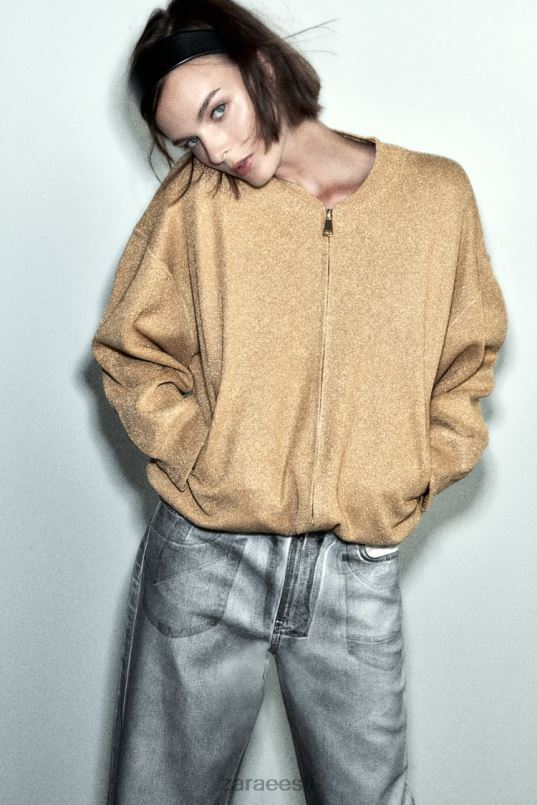 Zara koo metallniidiga bomberkardigan naised kuldne Riietus 42F0H14