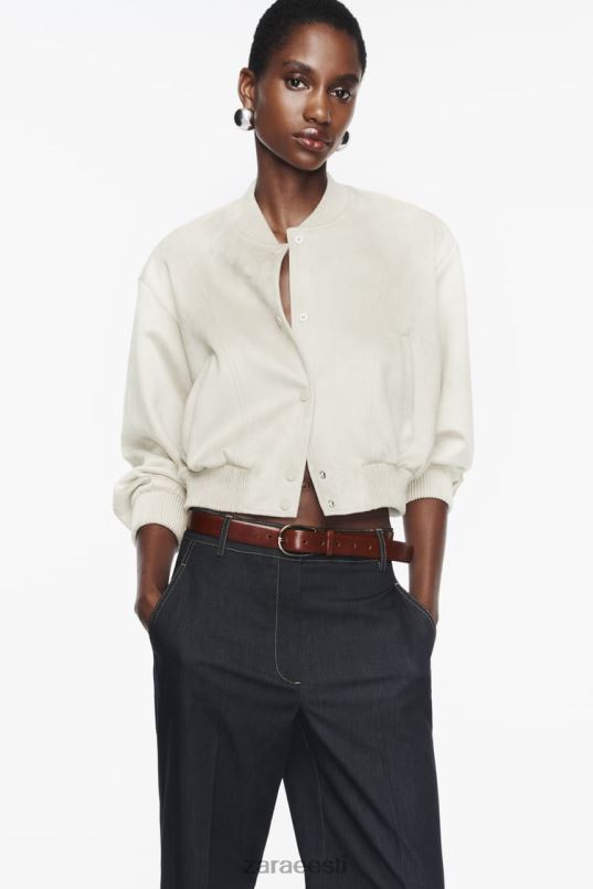 Zara kunstnahast bomber jope naised ekru Riietus 42F0H36