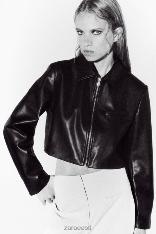 Zara kunstnahast crop jope naised must Riietus 42F0H47