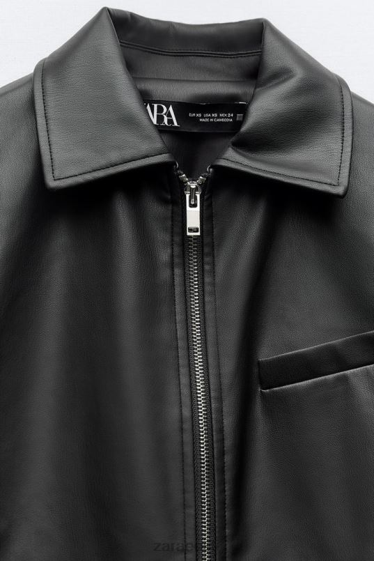 Zara kunstnahast crop jope naised must Riietus 42F0H47