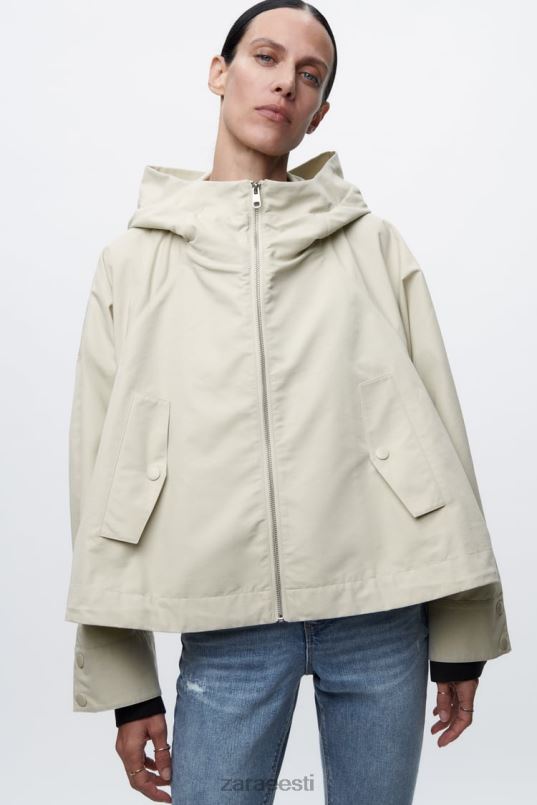 Zara lühike kapuutsiga parka naised ekru Riietus 42F0H5