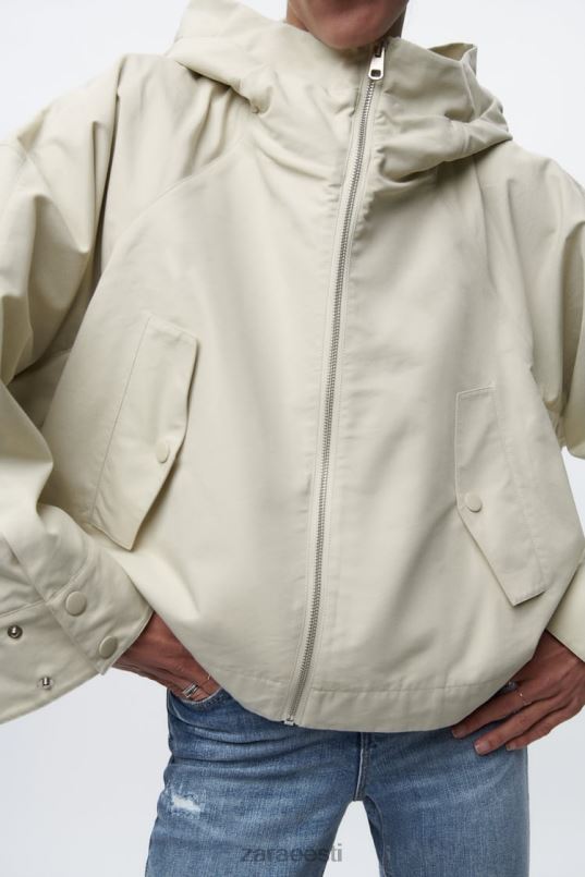 Zara lühike kapuutsiga parka naised ekru Riietus 42F0H5