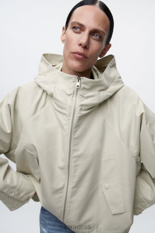 Zara lühike kapuutsiga parka naised ekru Riietus 42F0H5