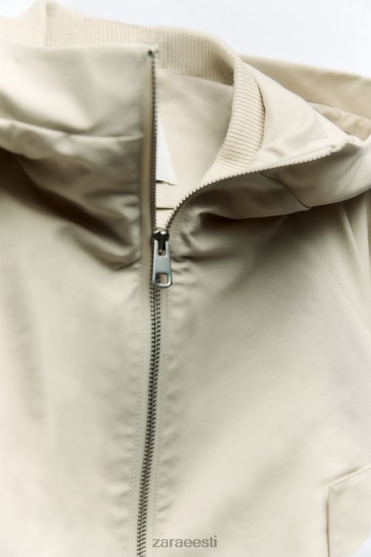 Zara lühike kapuutsiga parka naised ekru Riietus 42F0H5