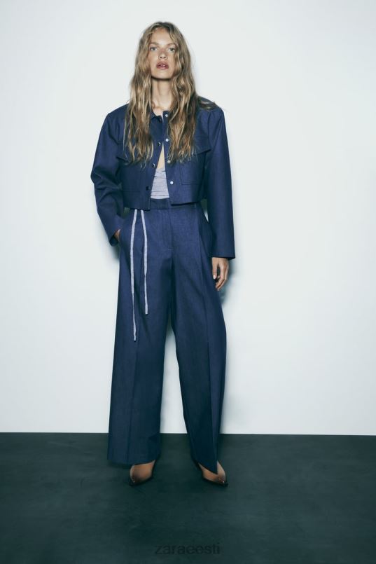 Zara õlapadjaga kärbitud jope naised indigo Riietus 42F0H7