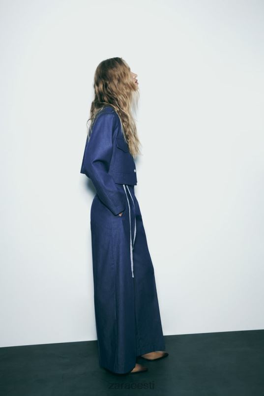 Zara õlapadjaga kärbitud jope naised indigo Riietus 42F0H7