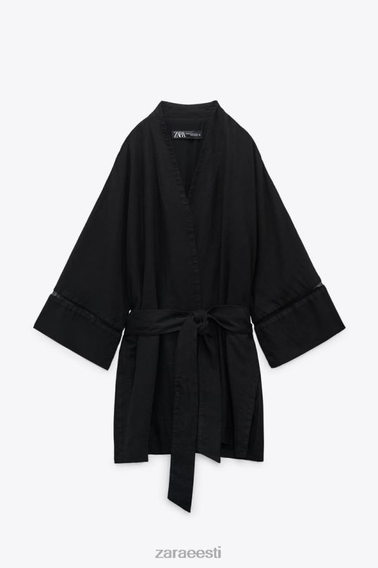 Zara linasegu pitsist vahetükiga kimono naised must Riietus 42F0H128