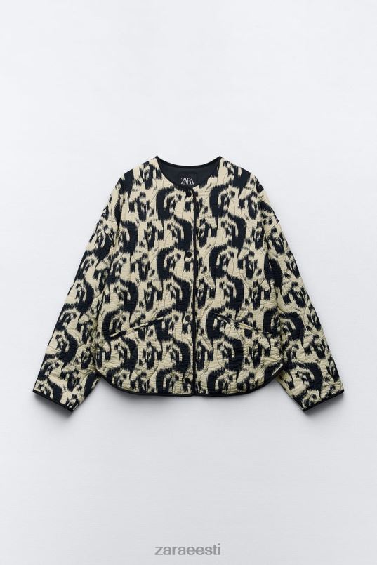 Zara loomamustriga puffjakk naised ekru/must Riietus 42F0H107