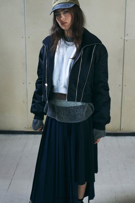 Zara lukuga bomber jope naised mereväe sinine Riietus 42F0H41