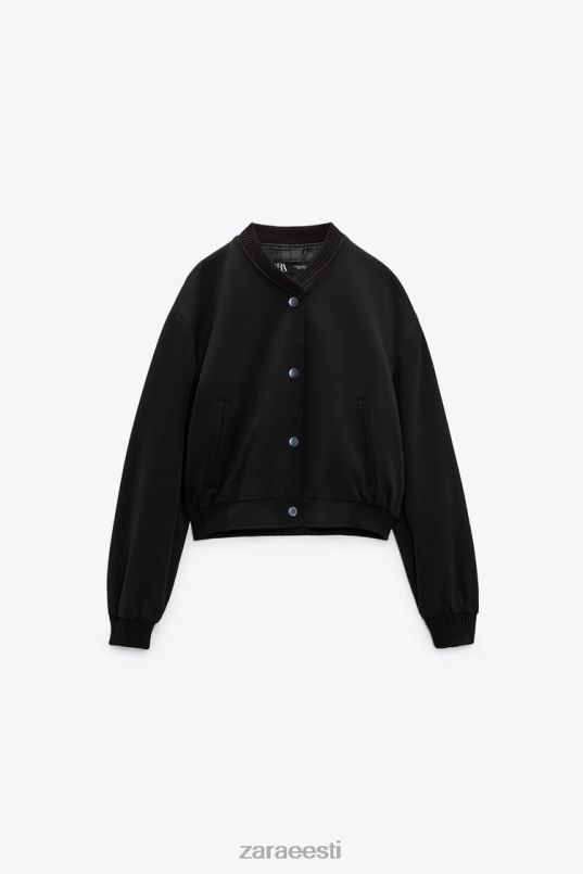 Zara nööbiga bomber jope naised must Riietus 42F0H55