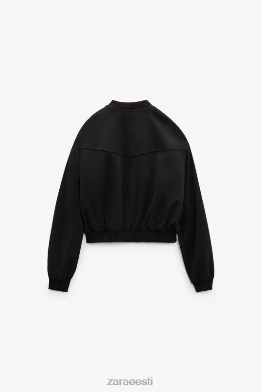 Zara nööbiga bomber jope naised must Riietus 42F0H55