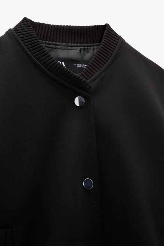 Zara nööbiga bomber jope naised must Riietus 42F0H55