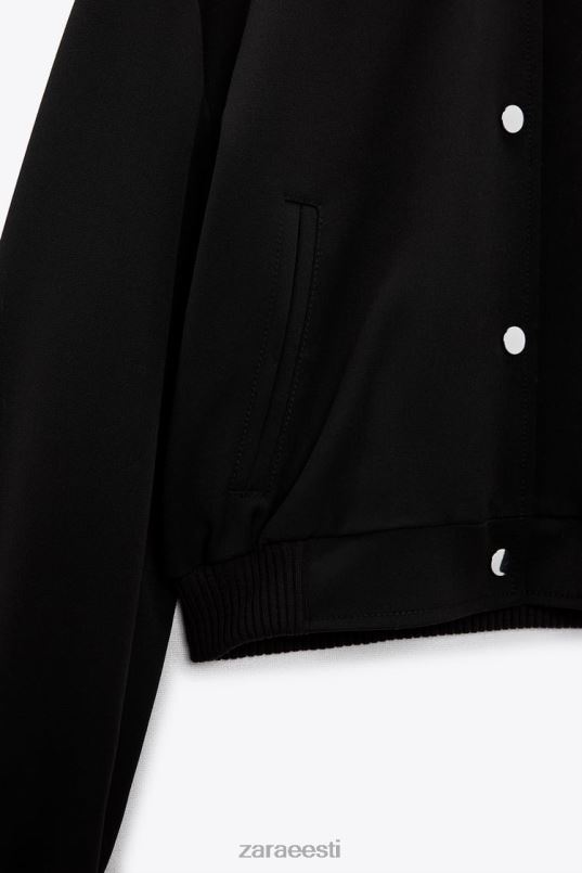 Zara nööbiga bomber jope naised must Riietus 42F0H55