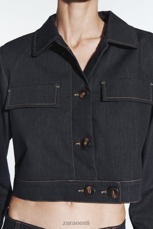 Zara pealtõmmeldud crop jope naised indigo Riietus 42F0H86