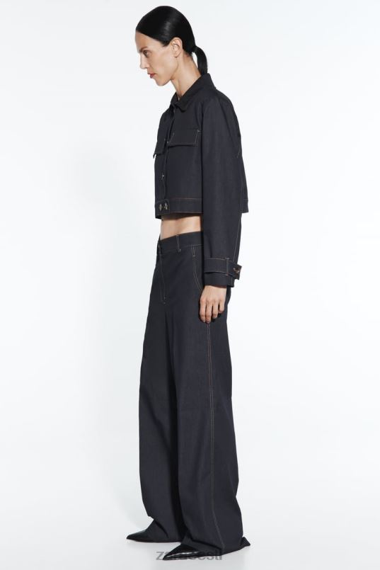 Zara pealtõmmeldud crop jope naised indigo Riietus 42F0H86