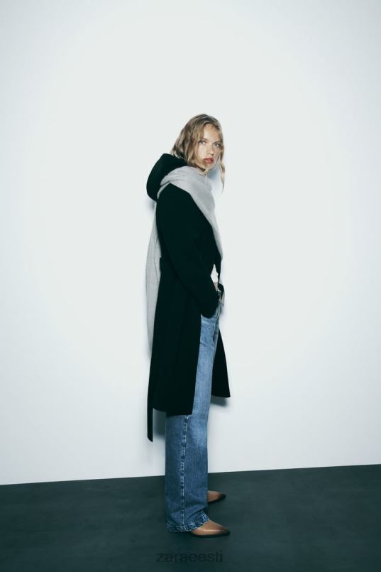 Zara pehme kapuutsiga mantel naised must Riietus 42F0H3