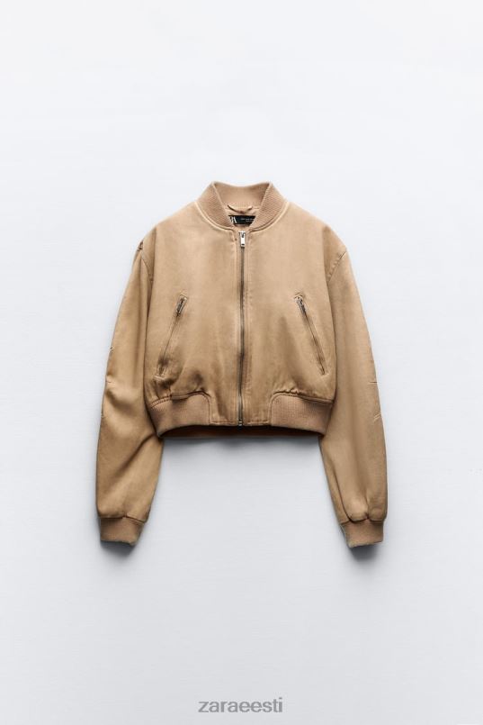Zara pestud efektiga bomber jope naised taupe pruun Riietus 42F0H12