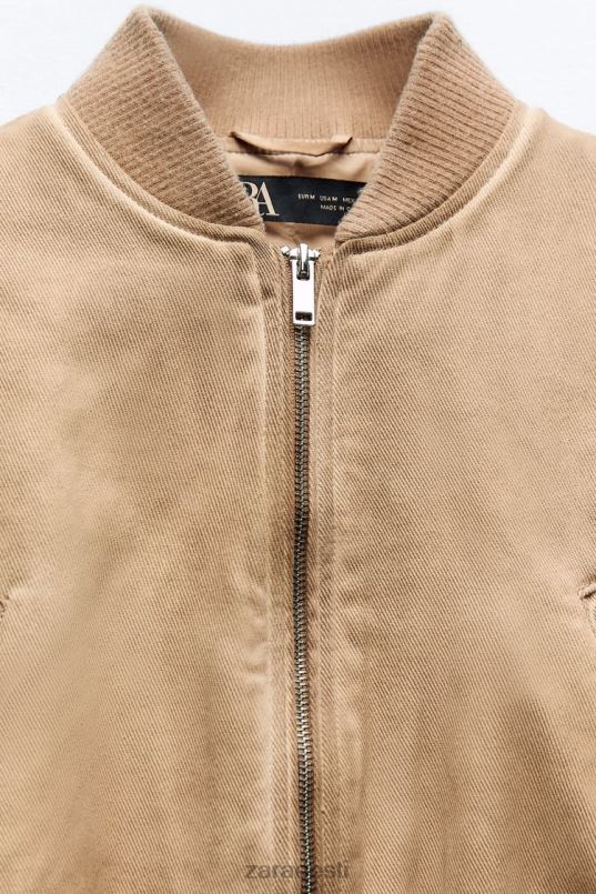 Zara pestud efektiga bomber jope naised taupe pruun Riietus 42F0H12