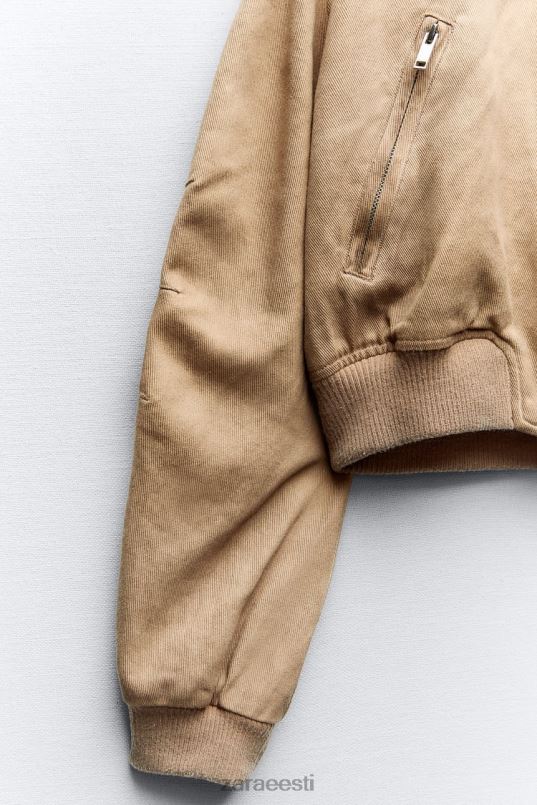 Zara pestud efektiga bomber jope naised taupe pruun Riietus 42F0H12