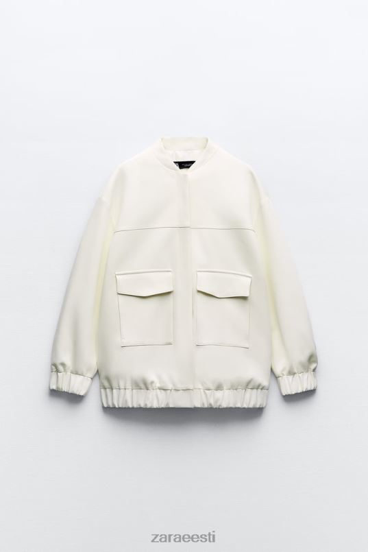 Zara pikk bomber jope plaastri taskutega naised austri valge Riietus 42F0H89