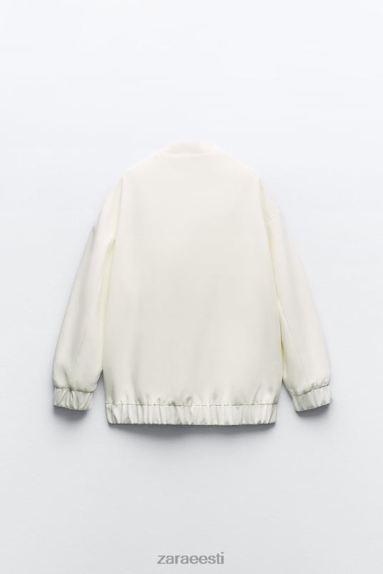 Zara pikk bomber jope plaastri taskutega naised austri valge Riietus 42F0H89