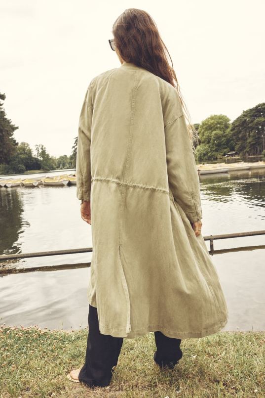 Zara pikk linane mantel naised khaki Riietus 42F0H77