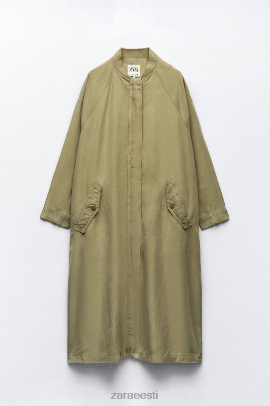 Zara pikk linane mantel naised khaki Riietus 42F0H77