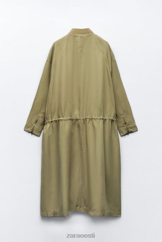 Zara pikk linane mantel naised khaki Riietus 42F0H77