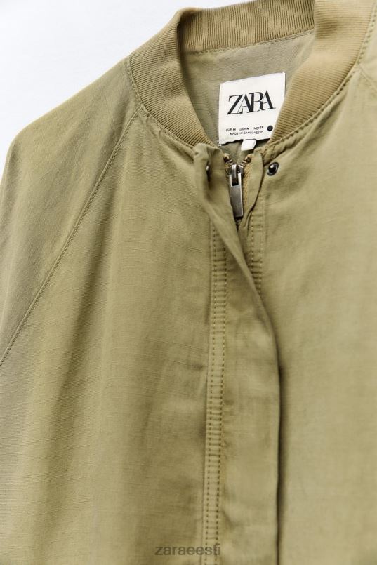 Zara pikk linane mantel naised khaki Riietus 42F0H77