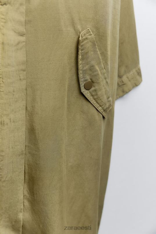 Zara pikk linane mantel naised khaki Riietus 42F0H77