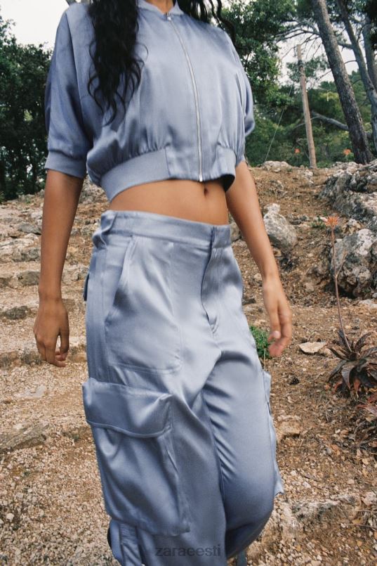 Zara satiinefektiga põllupommitaja naised sinine Riietus 42F0H122