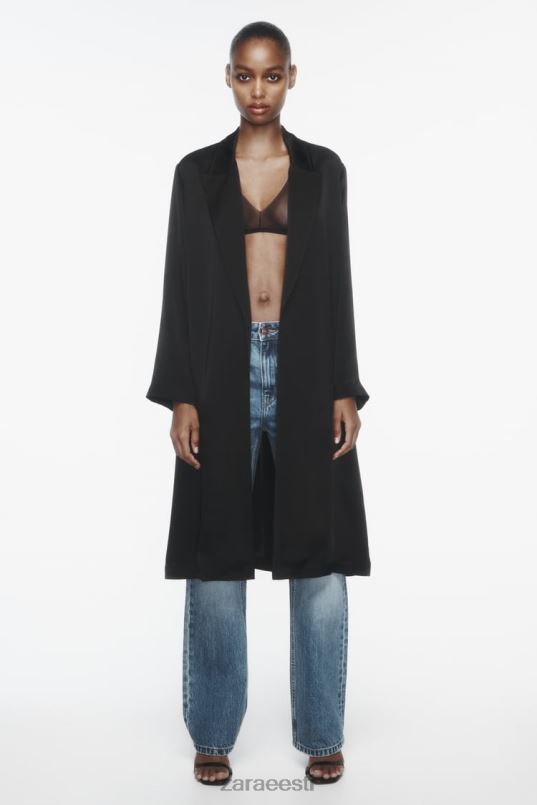 Zara satiinefektiga trentšmantel naised must Riietus 42F0H135