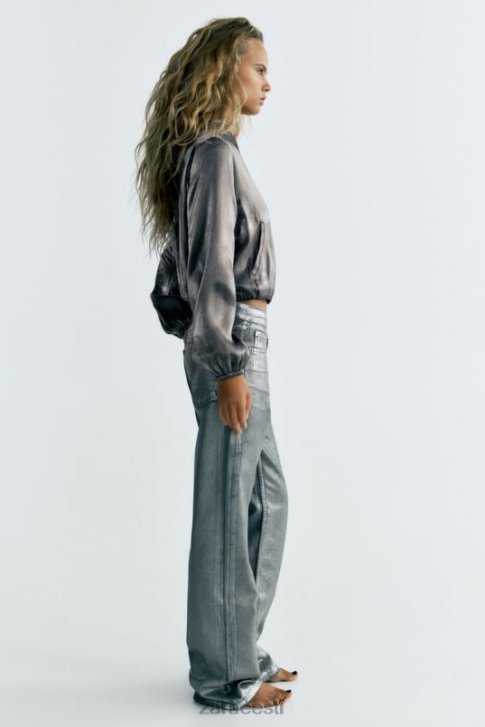 Zara satiinfooliumist bomber jope naised hõbedane Riietus 42F0H31