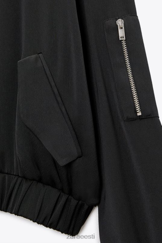 Zara satiinist bomber jope naised must Riietus 42F0H116
