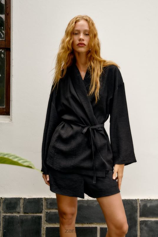 Zara tekstuuriga mähisega kimono naised must Riietus 42F0H108