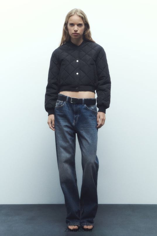 Zara tepitud kärbitud bomber jope naised must Riietus 42F0H46