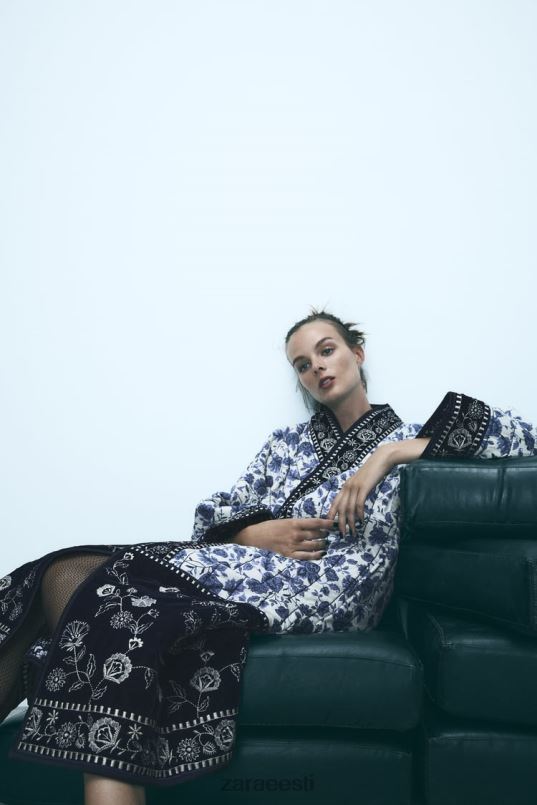 Zara tepitud lilleline kimono naised sinine Riietus 42F0H16