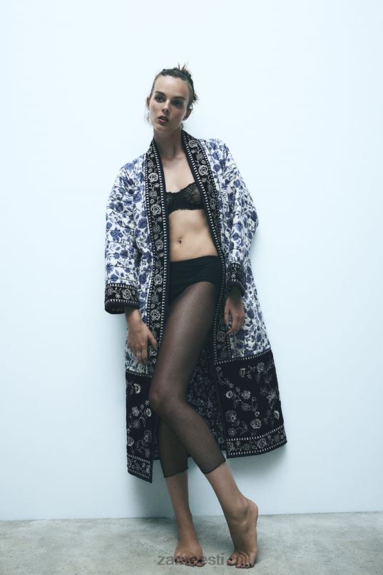 Zara tepitud lilleline kimono naised sinine Riietus 42F0H16