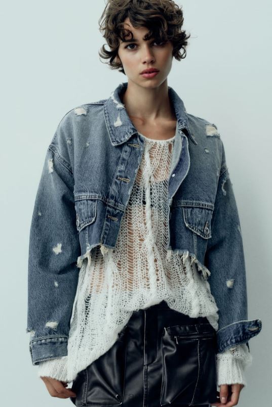 Zara trf crop teksajakk naised sinine Riietus 42F0H50