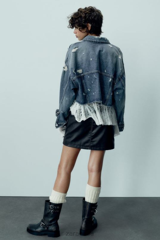 Zara trf crop teksajakk naised sinine Riietus 42F0H50