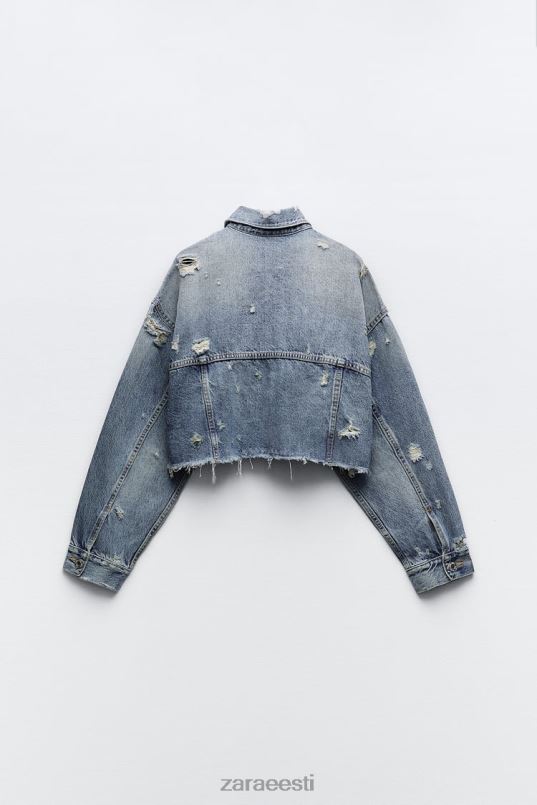 Zara trf crop teksajakk naised sinine Riietus 42F0H50