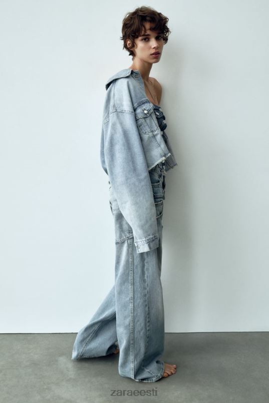 Zara trf crop teksajakk naised sinine Riietus 42F0H70