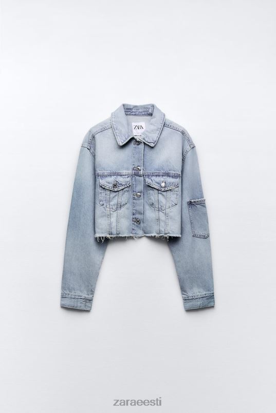 Zara trf crop teksajakk naised sinine Riietus 42F0H70