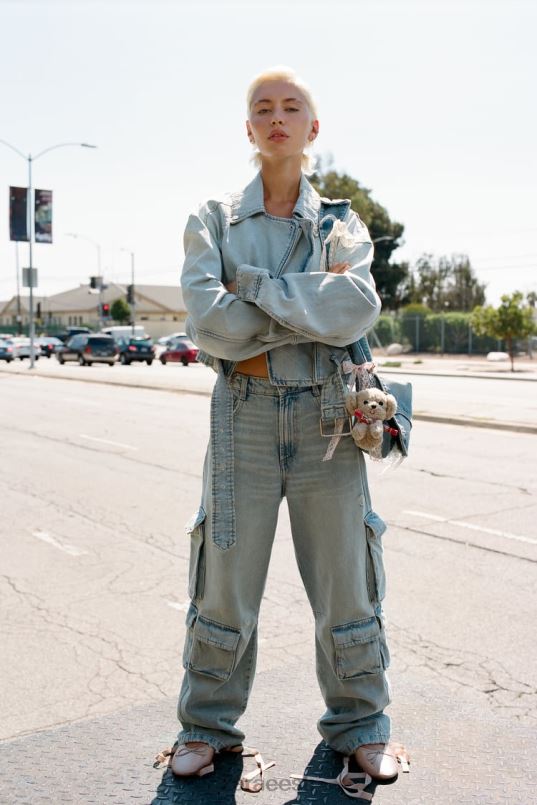 Zara trf denim biker jope naised helesinine Riietus 42F0H63