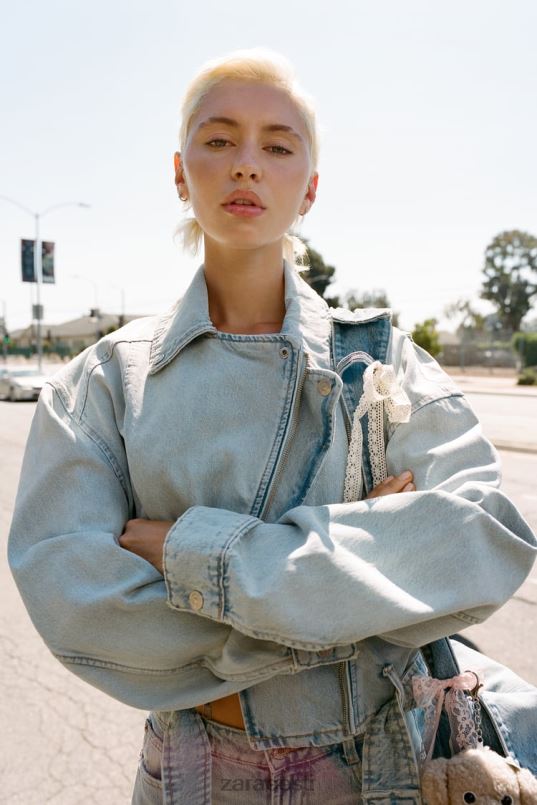 Zara trf denim biker jope naised helesinine Riietus 42F0H63