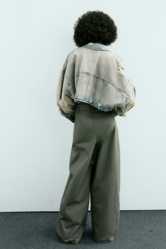 Zara trf ripitud crop teksajakk naised sinine Riietus 42F0H51