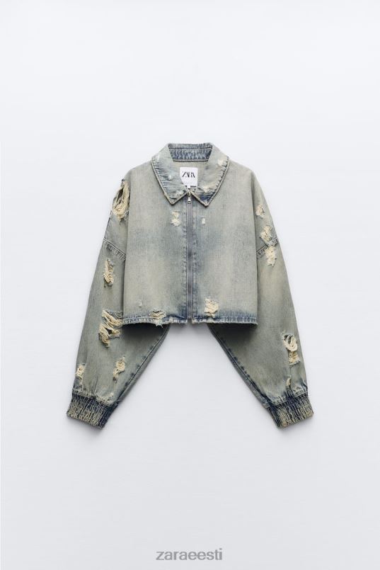 Zara trf ripitud crop teksajakk naised sinine Riietus 42F0H51