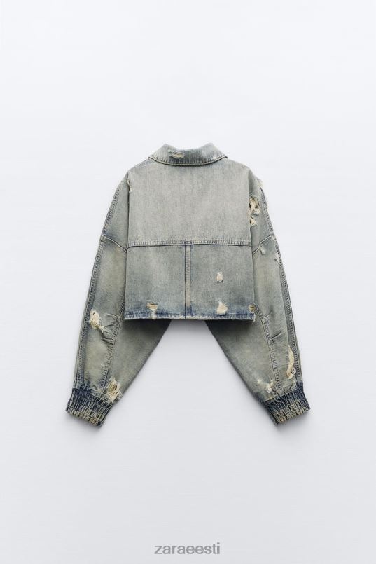 Zara trf ripitud crop teksajakk naised sinine Riietus 42F0H51