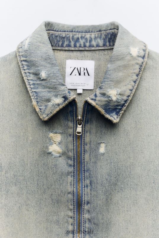 Zara trf ripitud crop teksajakk naised sinine Riietus 42F0H51